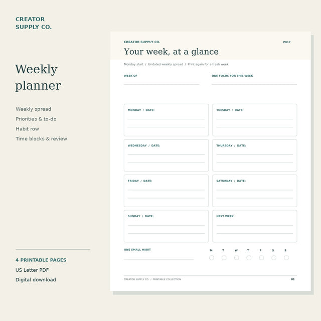 Weekly Planner Printable – preview of the printable worksheet