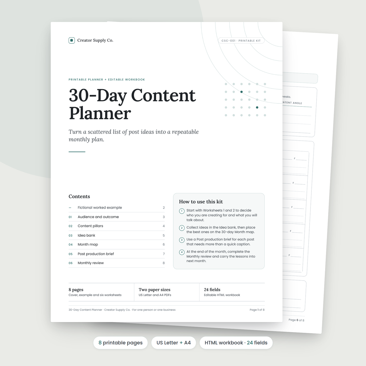 30-Day Content Planner cover and contents page