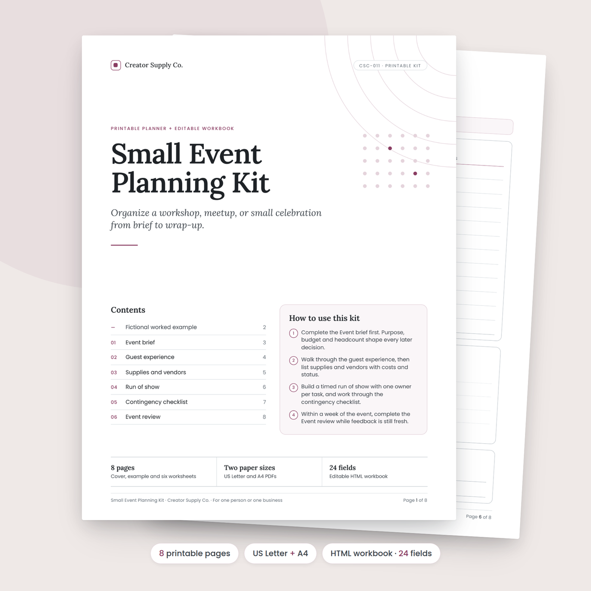 Small Event Planning Kit cover and contents page