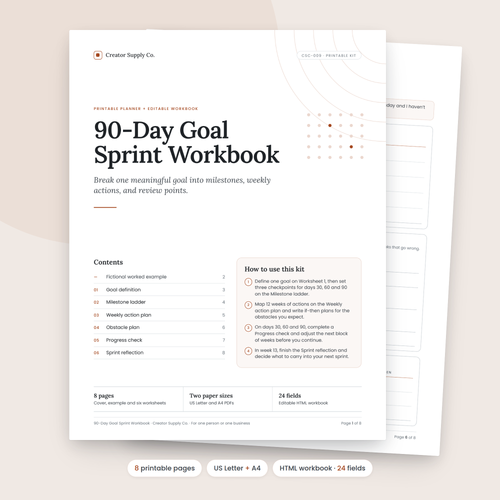 90-Day Goal Sprint Workbook cover and contents page