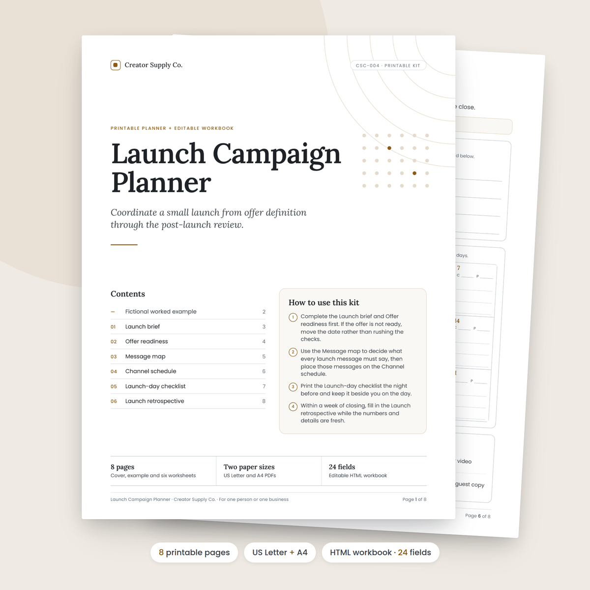 Launch Campaign Planner cover and contents page