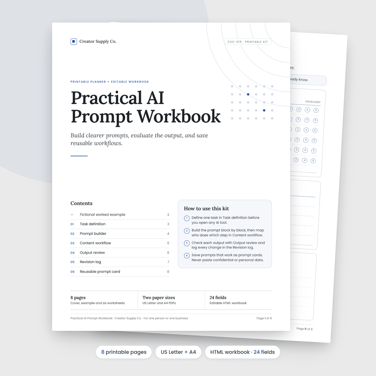 Practical AI Prompt Workbook cover and contents page