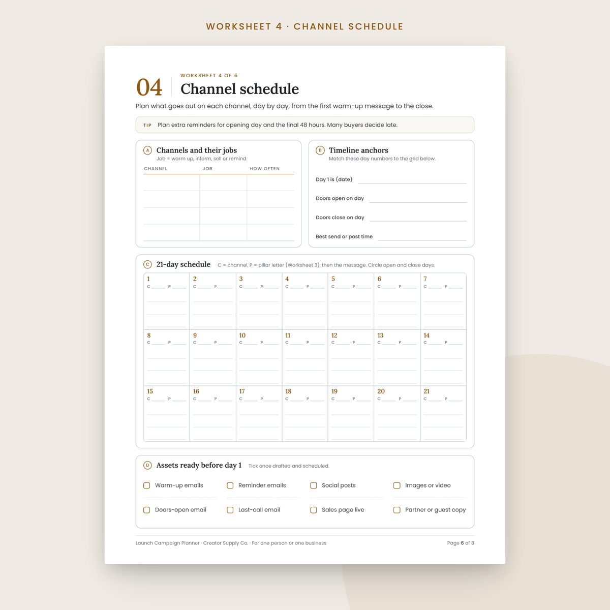 Launch Campaign Planner sample worksheet page