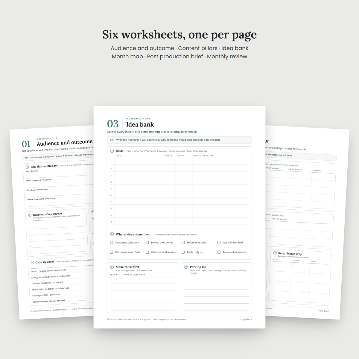 30-Day Content Planner worksheet pages spread