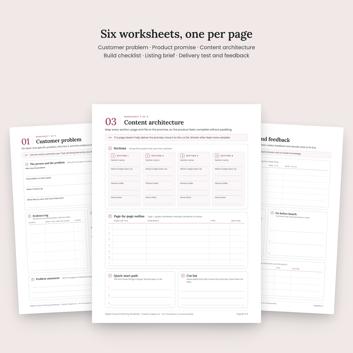 Digital Product Planning Workbook worksheet pages spread
