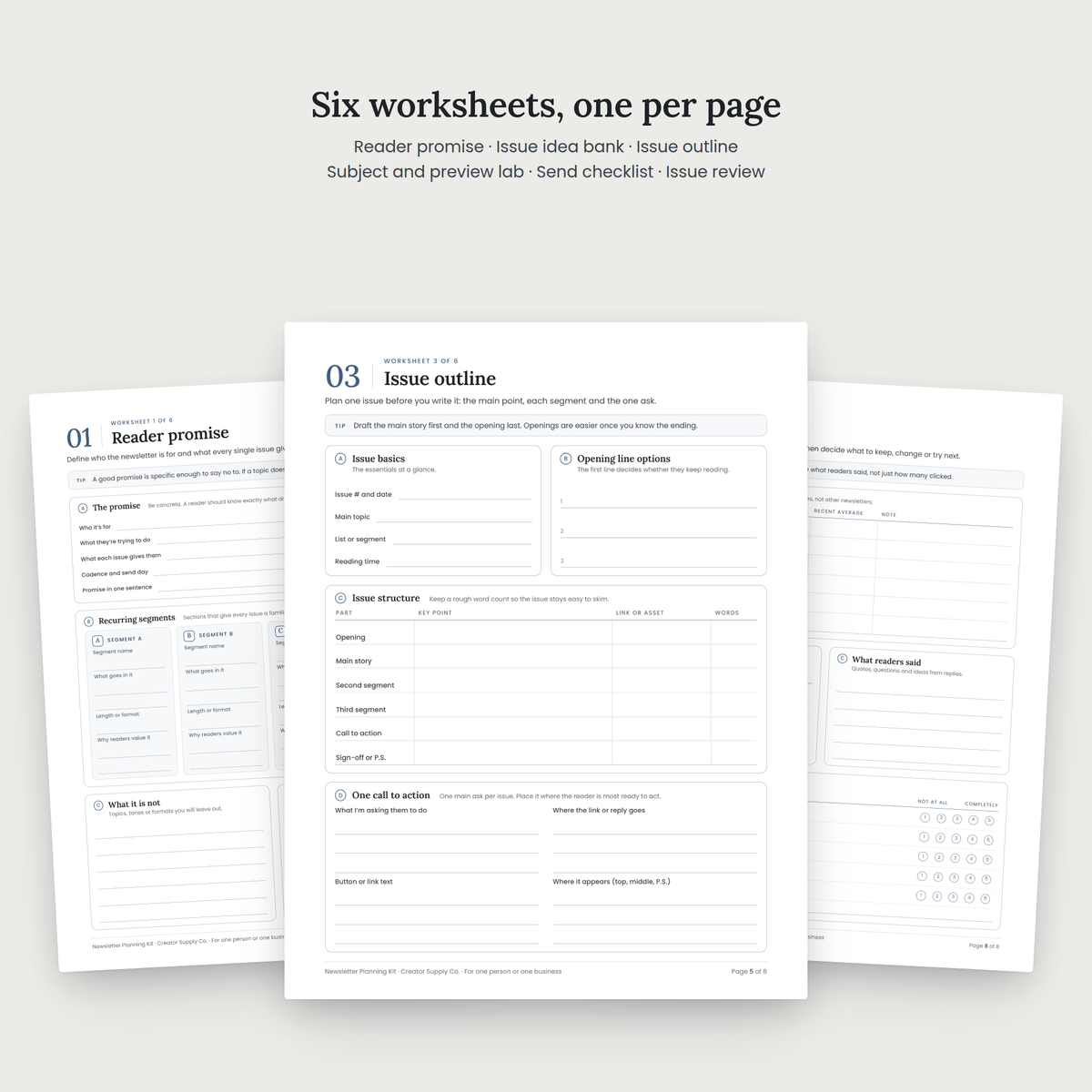 Newsletter Planning Kit worksheet pages spread