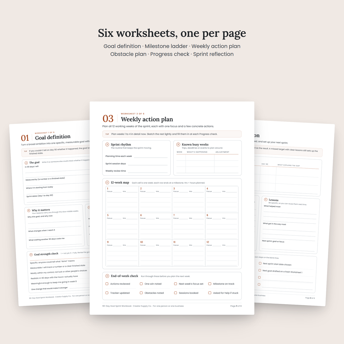 90-Day Goal Sprint Workbook worksheet pages spread