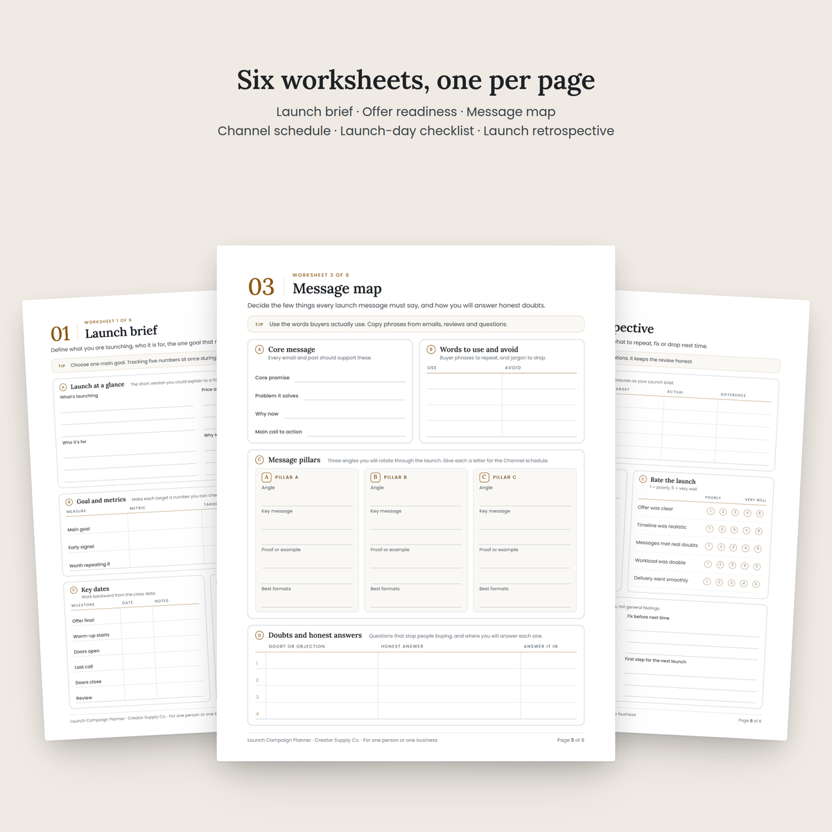 Launch Campaign Planner worksheet pages spread