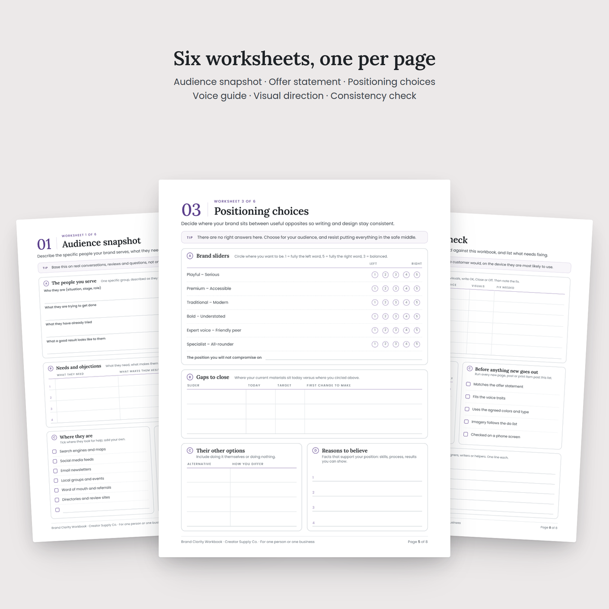 Brand Clarity Workbook worksheet pages spread