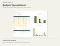 Excel monthly budget spreadsheet preview with planned and actual amounts and comparison charts.