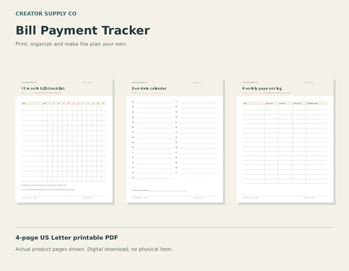 Bill Payment Tracker – printable PDF pages preview