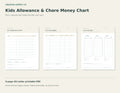 Kids Allowance & Chore Money Chart – printable PDF pages preview