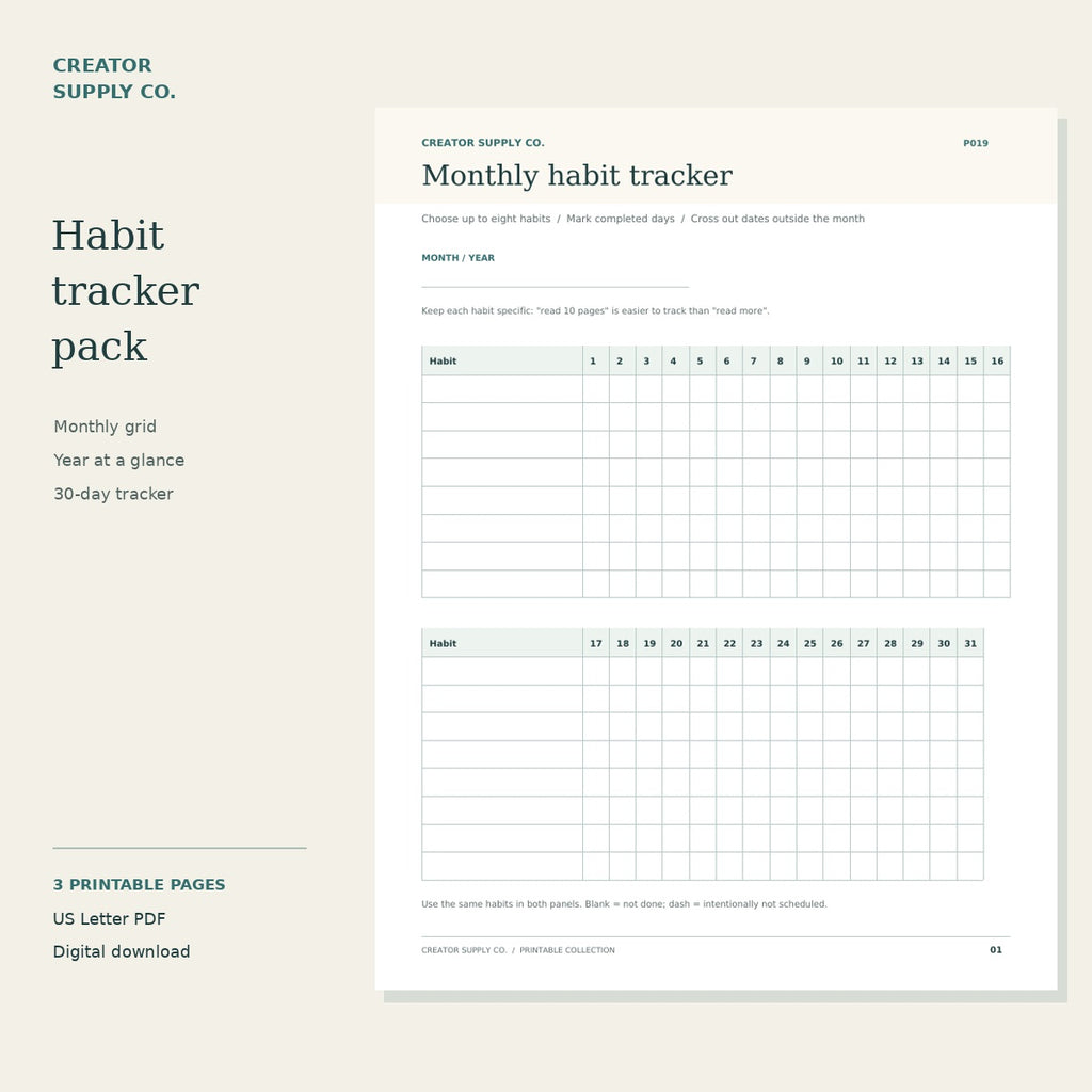 Habit Tracker Pack – preview of the printable worksheet