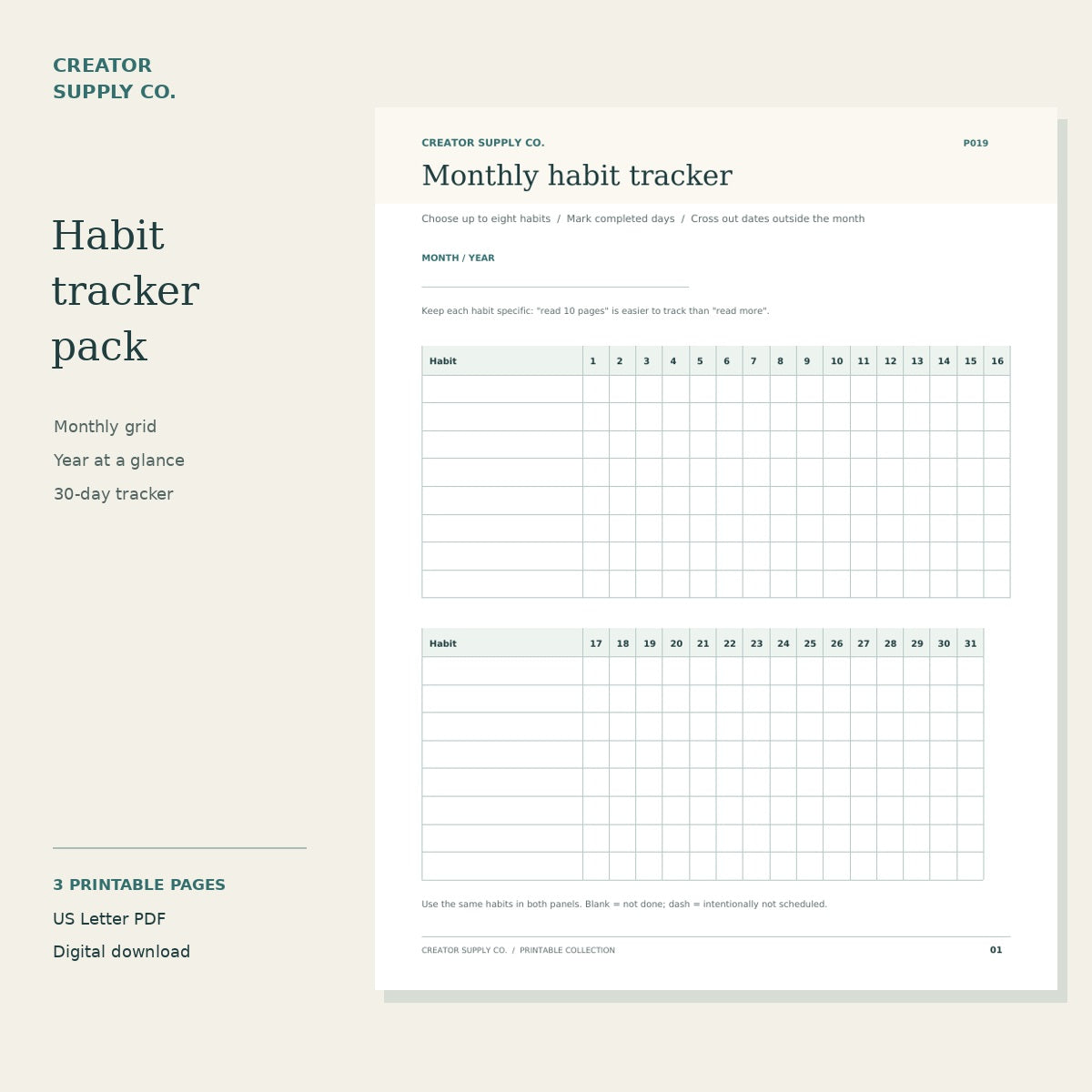 Habit Tracker Pack – preview of the printable worksheet