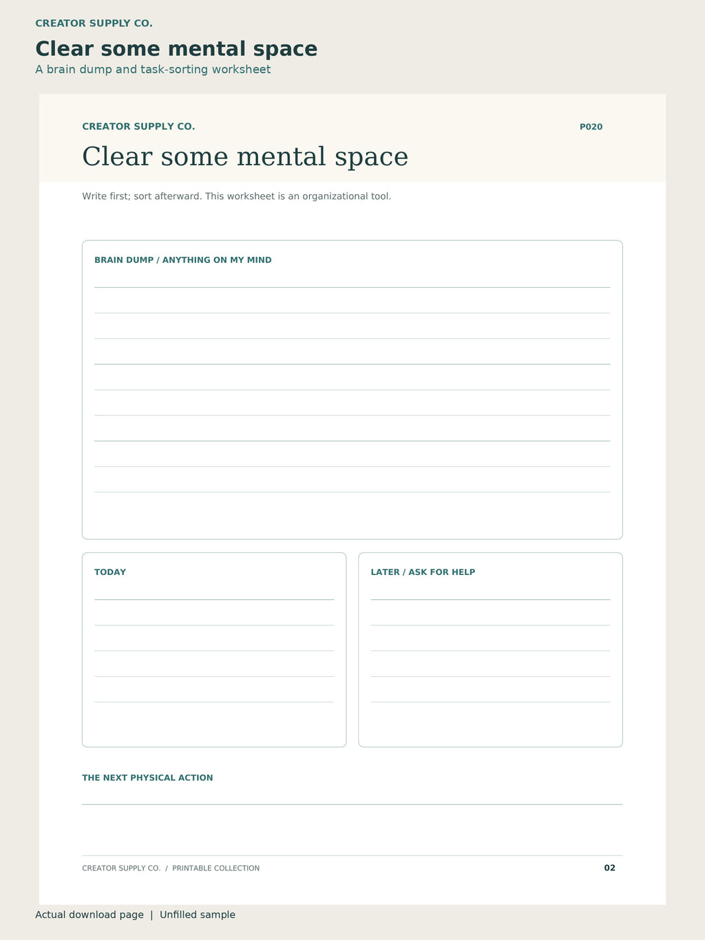 ADHD-Friendly Daily Planner Printable – clear some mental space page: a brain dump and task-sorting worksheet
