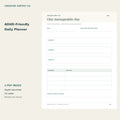 ADHD-Friendly Daily Planner preview with three priorities, small next actions and flexible time blocks.
