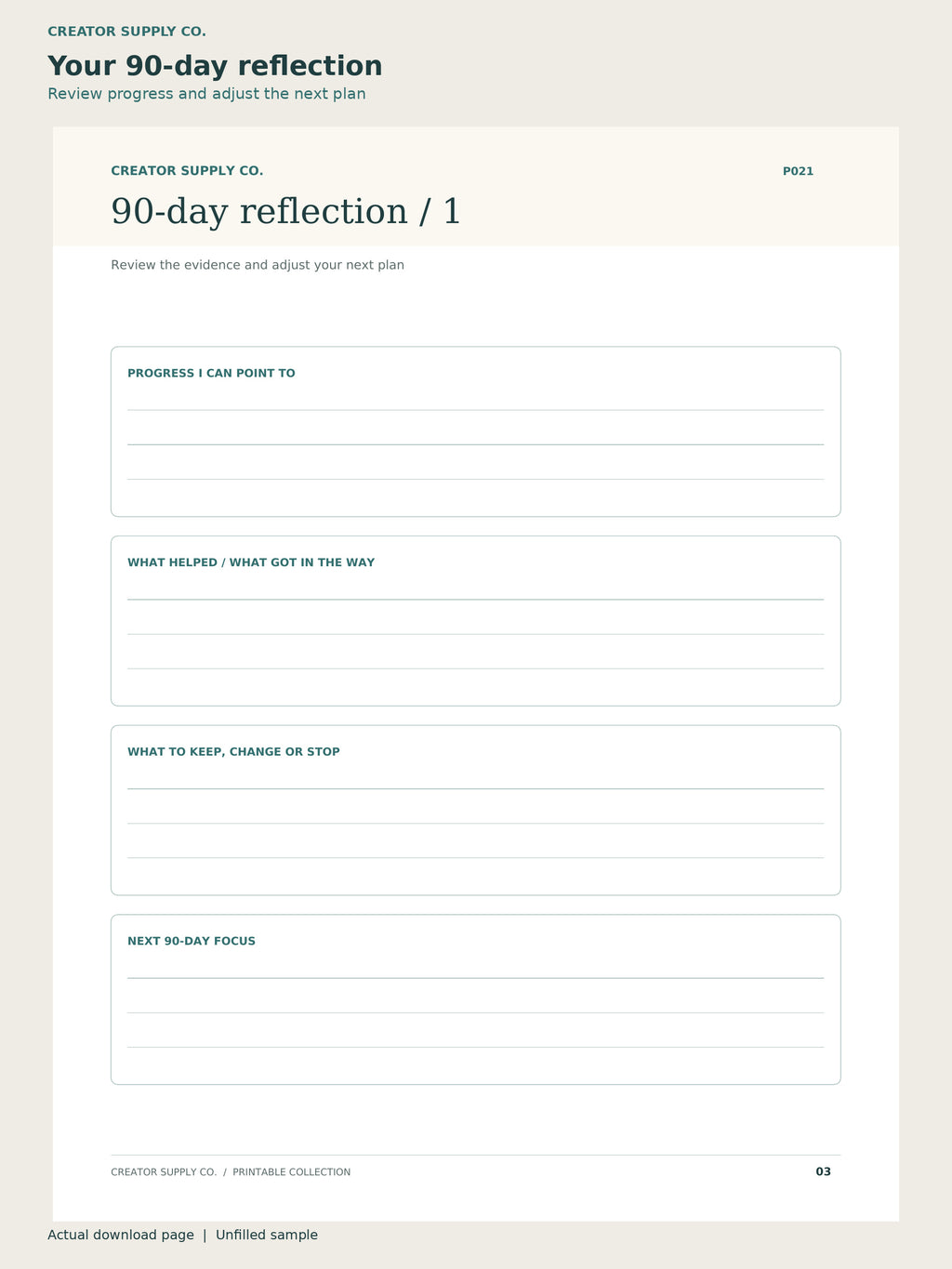 Goal Setting Workbook – 90-day reflection page: review progress and adjust the next plan