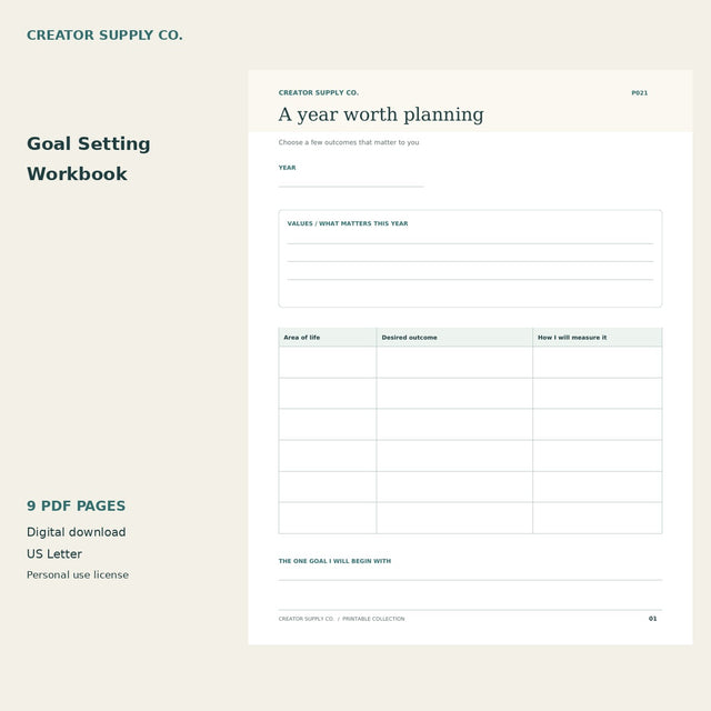 Goal Setting Workbook – printable PDF pages preview