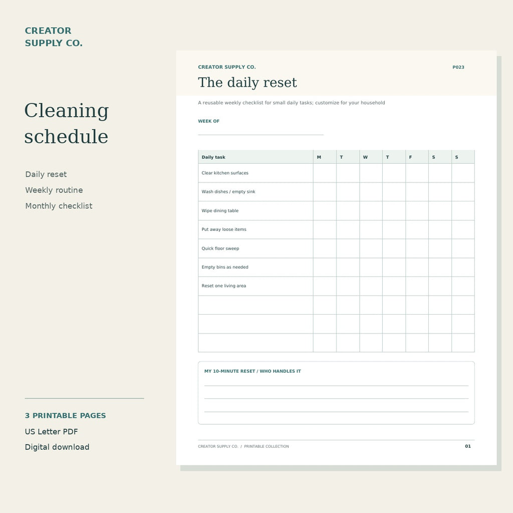 Cleaning Schedule Printable – preview of the printable worksheet