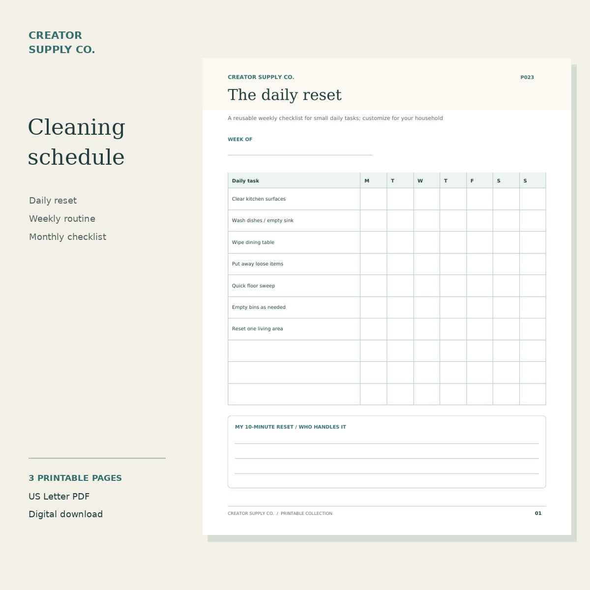 Cleaning Schedule Printable – preview of the printable worksheet