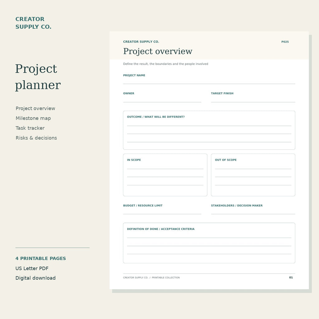 Project Planner Printable – preview of the printable worksheet
