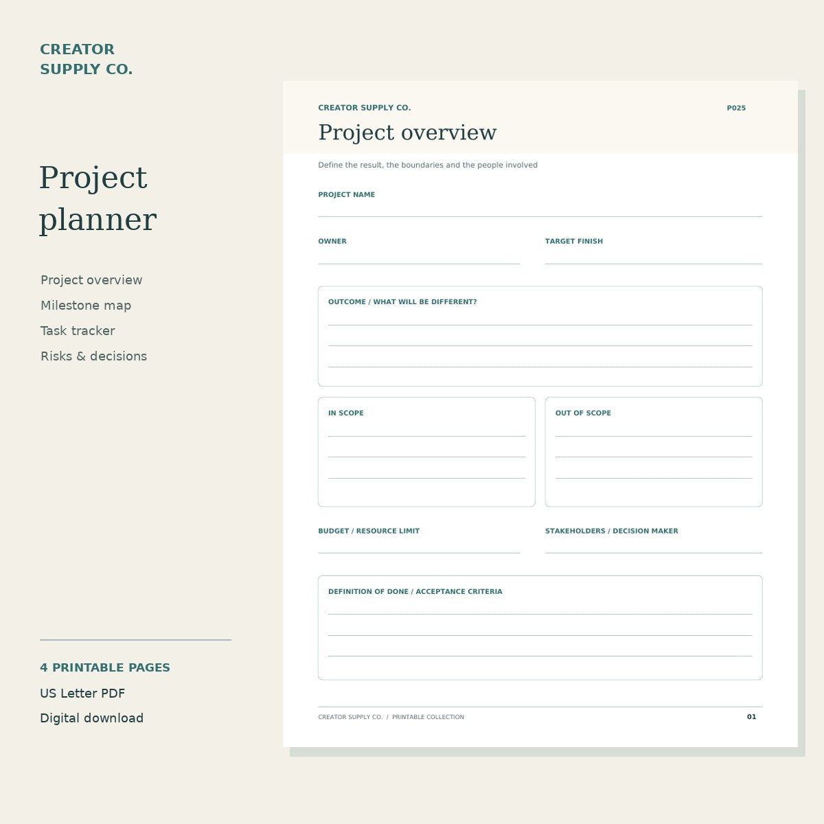 Project Planner Printable – preview of the printable worksheet