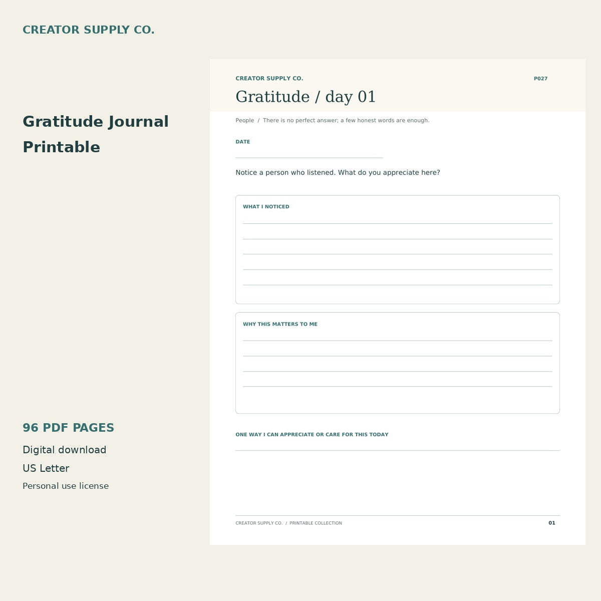 Gratitude Journal Printable – printable PDF pages preview