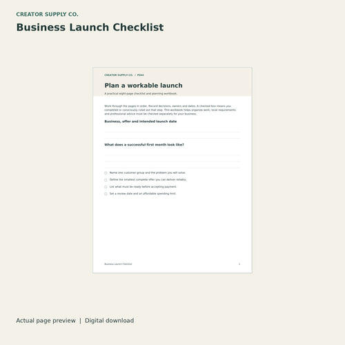 Business Launch Checklist – printable PDF pages preview