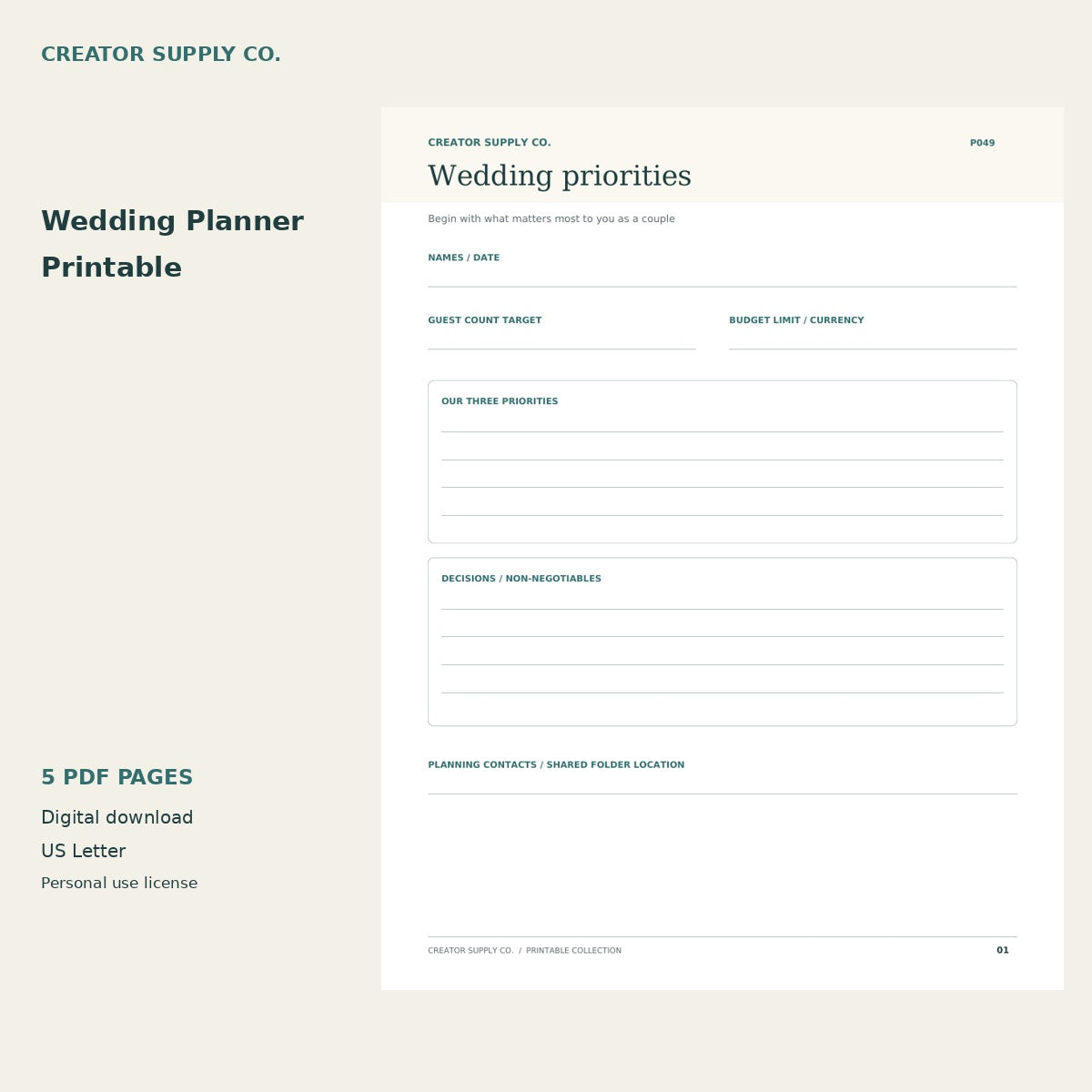 Wedding Planner Printable – printable PDF pages preview