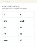 Ten cut-out sight-word cards: a, I, the, and, to, is, in, it, you and of.