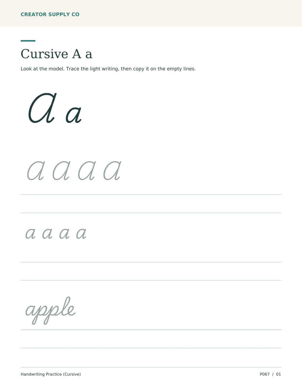 Handwriting Practice (Cursive) – printable PDF pages preview