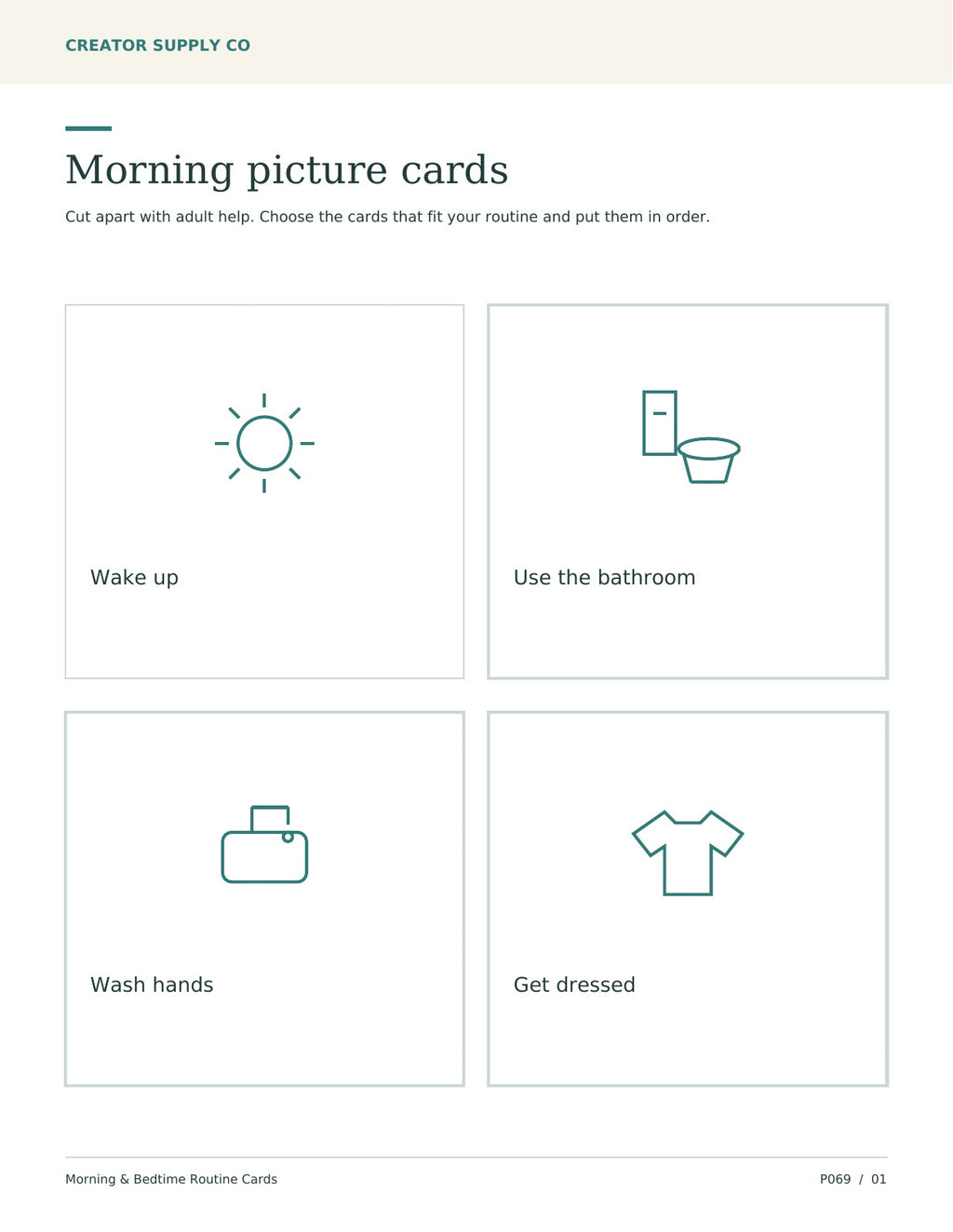 Morning & Bedtime Routine Cards – printable PDF pages preview