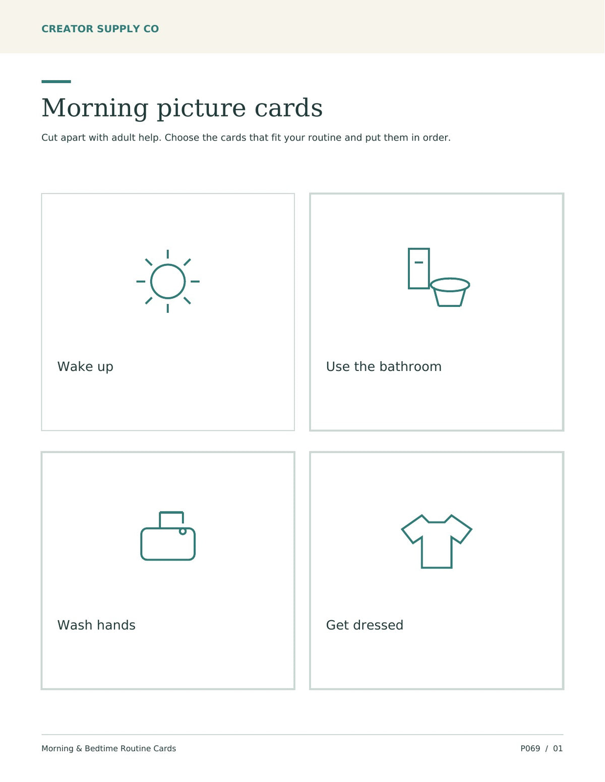 Morning & Bedtime Routine Cards – printable PDF pages preview