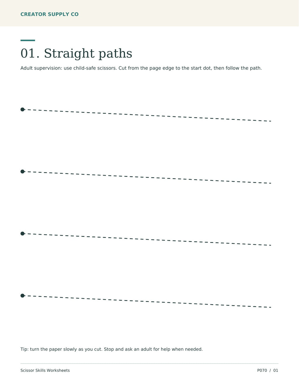 Scissor Skills Worksheets – printable PDF pages preview