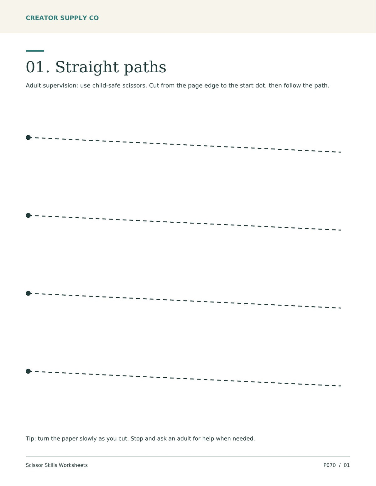 Scissor Skills Worksheets – printable PDF pages preview