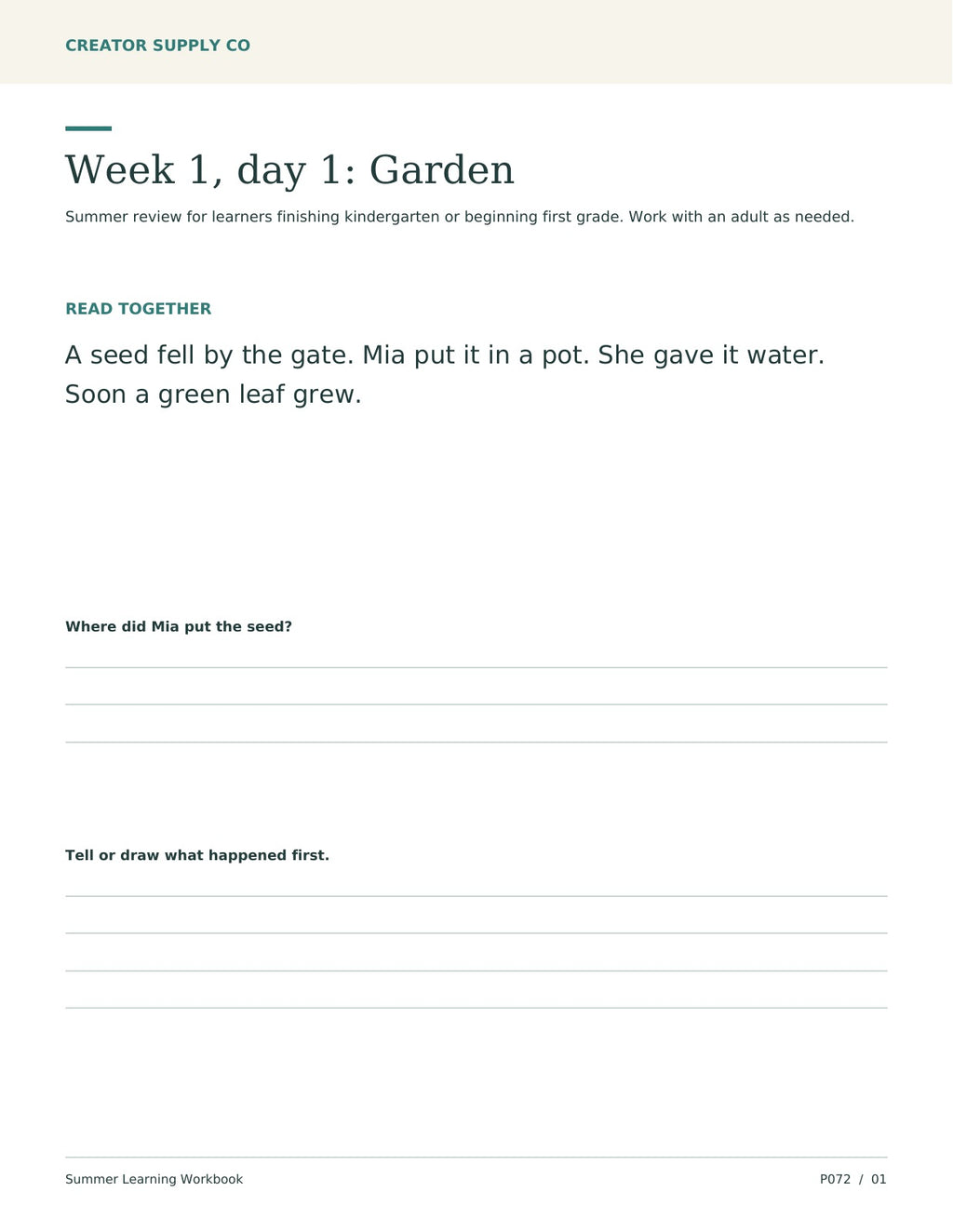 Summer Learning Workbook – printable PDF pages preview