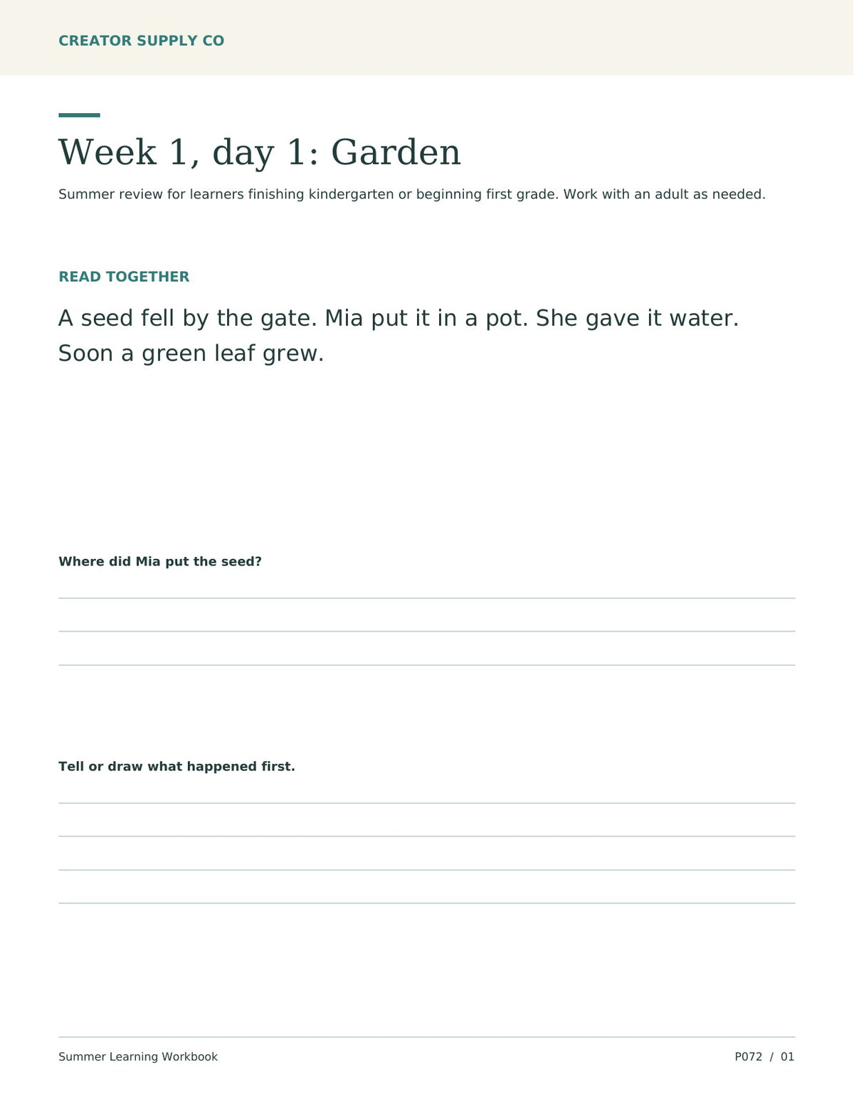 Summer Learning Workbook – printable PDF pages preview