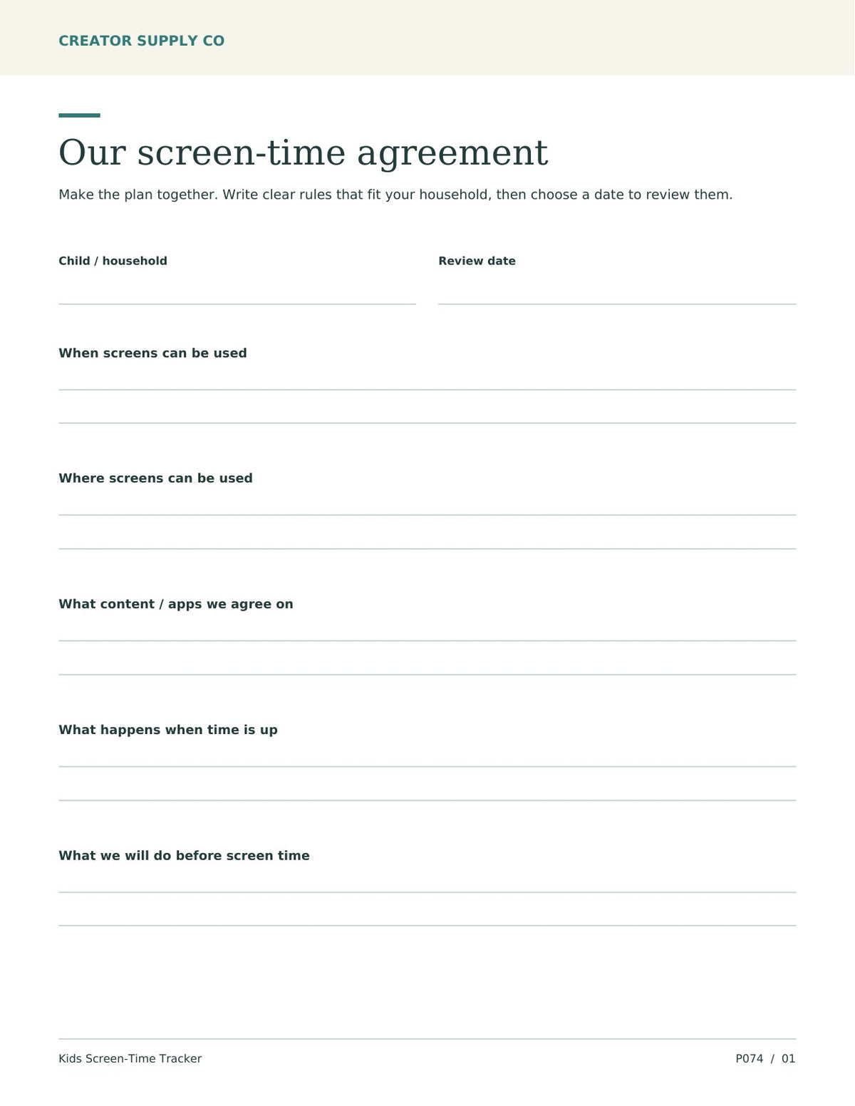 Kids Screen-Time Tracker – printable PDF pages preview