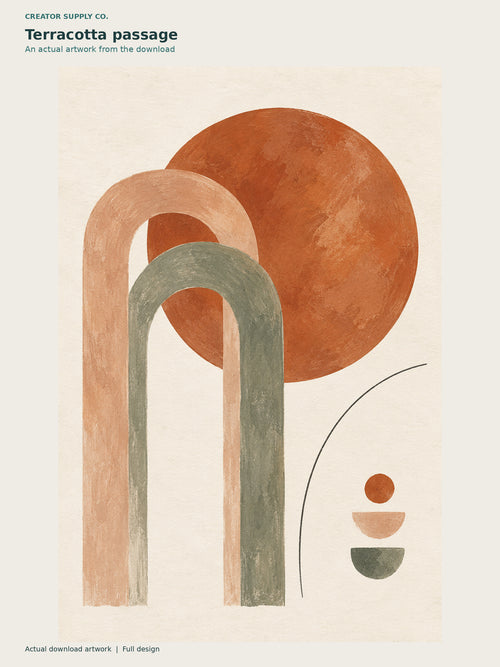 Boho Abstract Wall Art Set of 3 – abstract artwork with terracotta and sage arches, rounded forms, and a curved black line