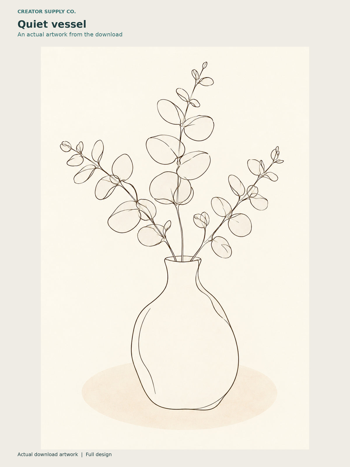 Neutral Line Art Set of 3 – neutral line artwork showing leafy stems in a vase on a cream background