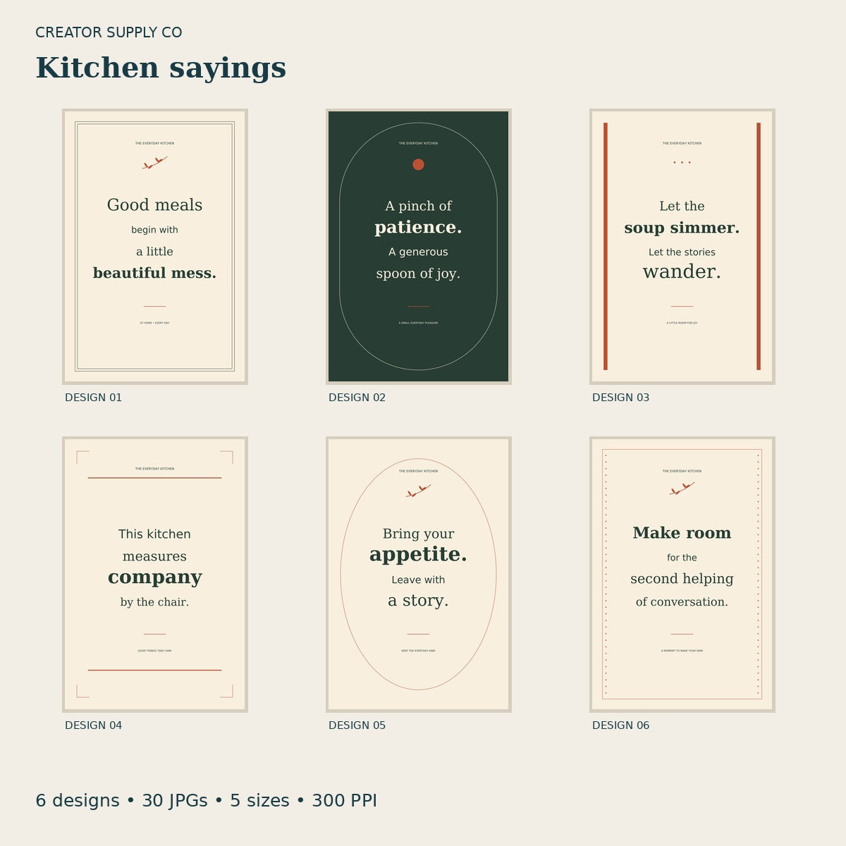 Kitchen Quote Prints (original quotes) – printable wall art preview