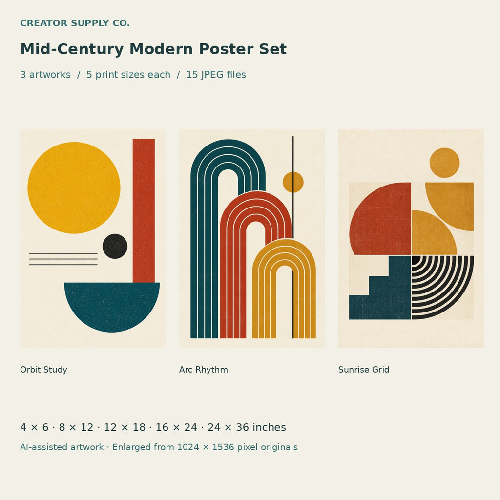 Mid-Century Modern Poster Set – printable wall art preview