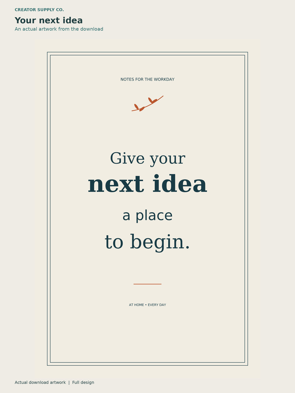 Motivational Office Prints – cream office print reading Give your next idea a place to begin