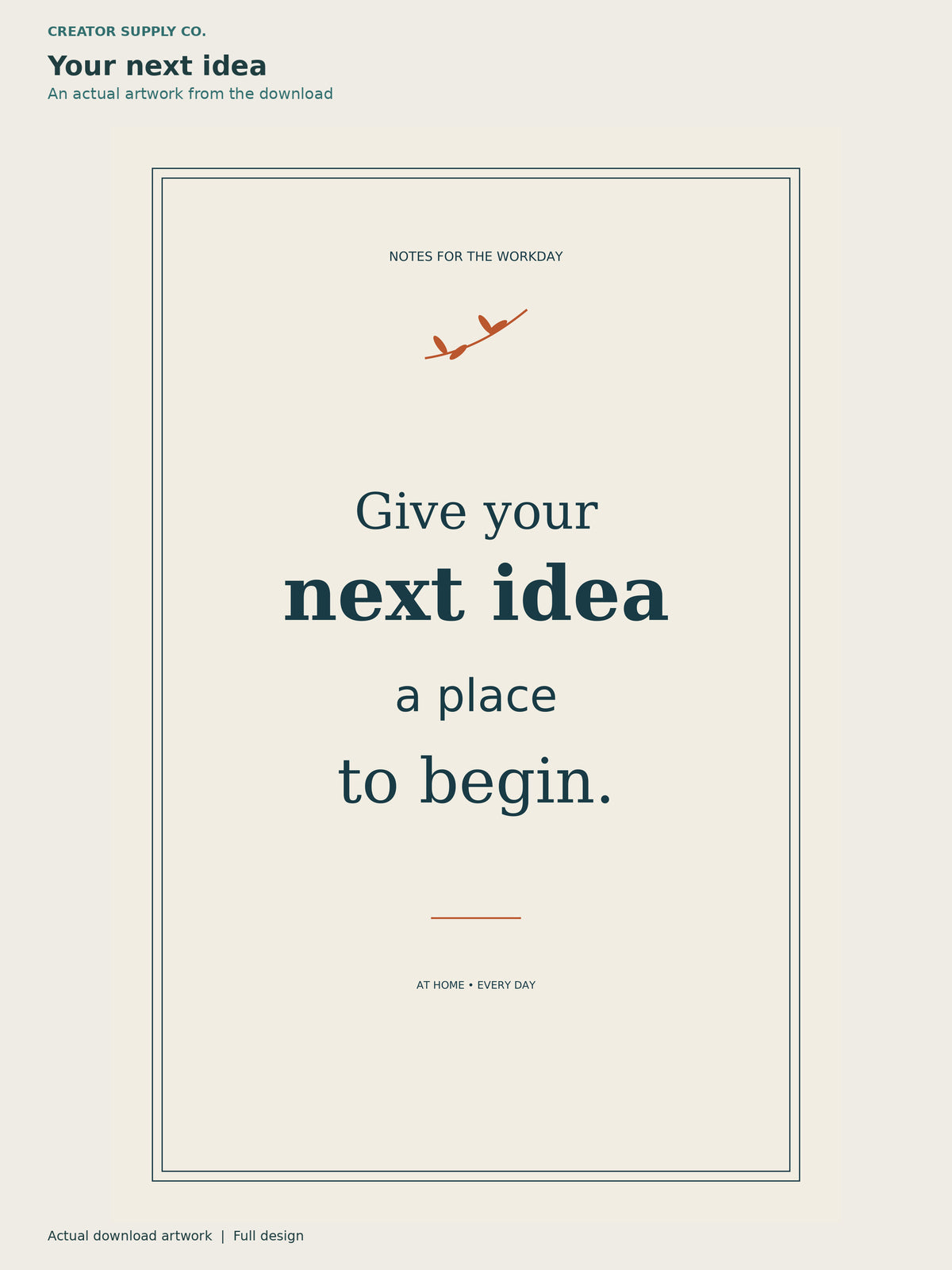 Motivational Office Prints – cream office print reading Give your next idea a place to begin