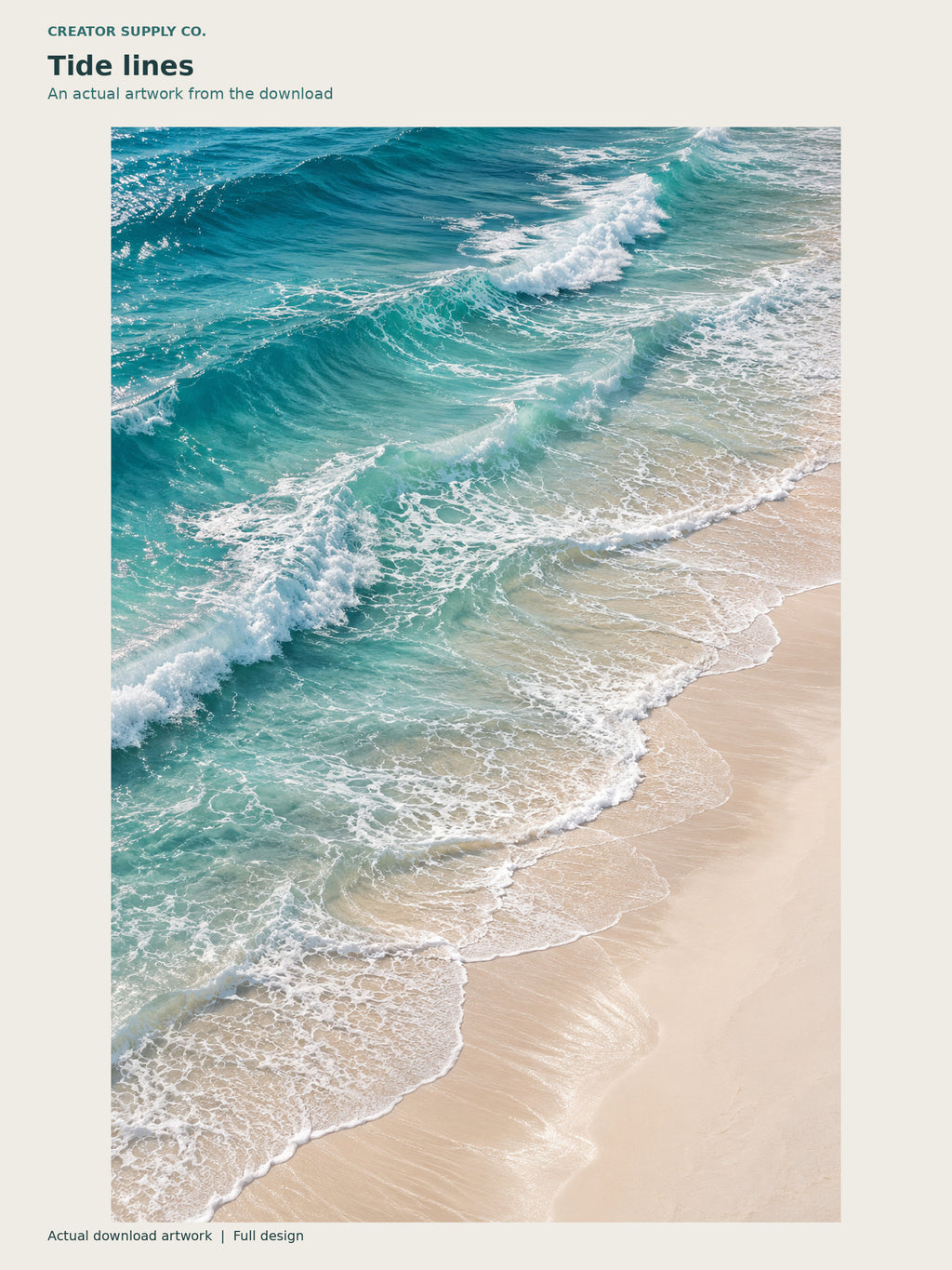 Coastal Beach Prints Set of 3 – coastal artwork showing turquoise waves and white foam along a sandy shore