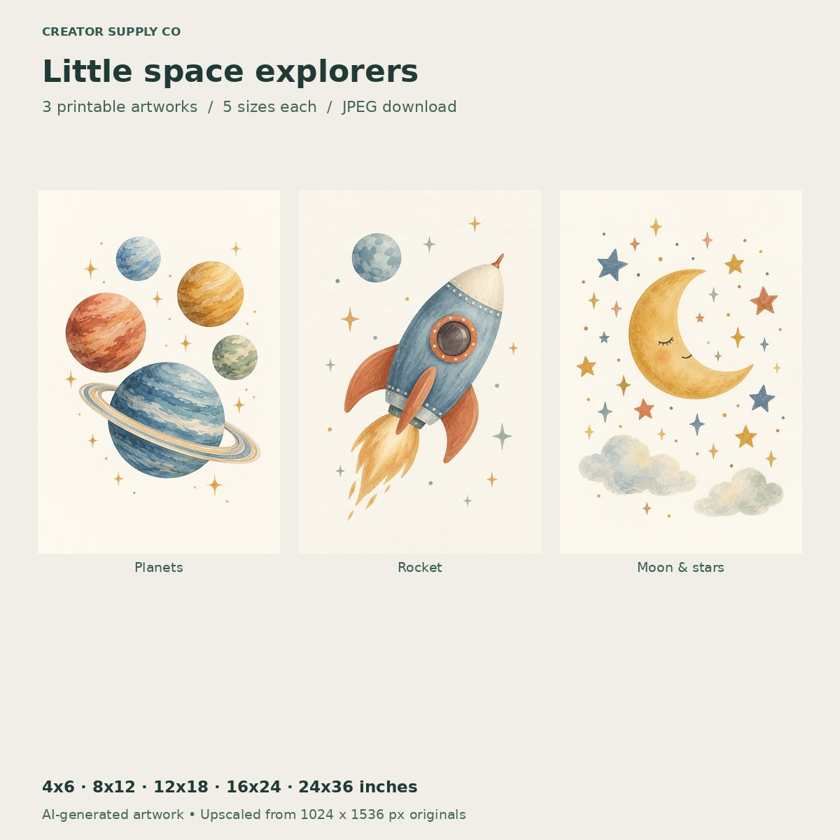Kids Room Space Prints – printable wall art preview