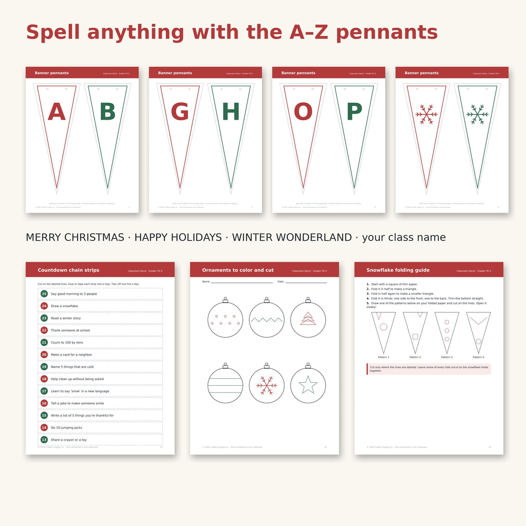 Pennant banner and countdown chain pages