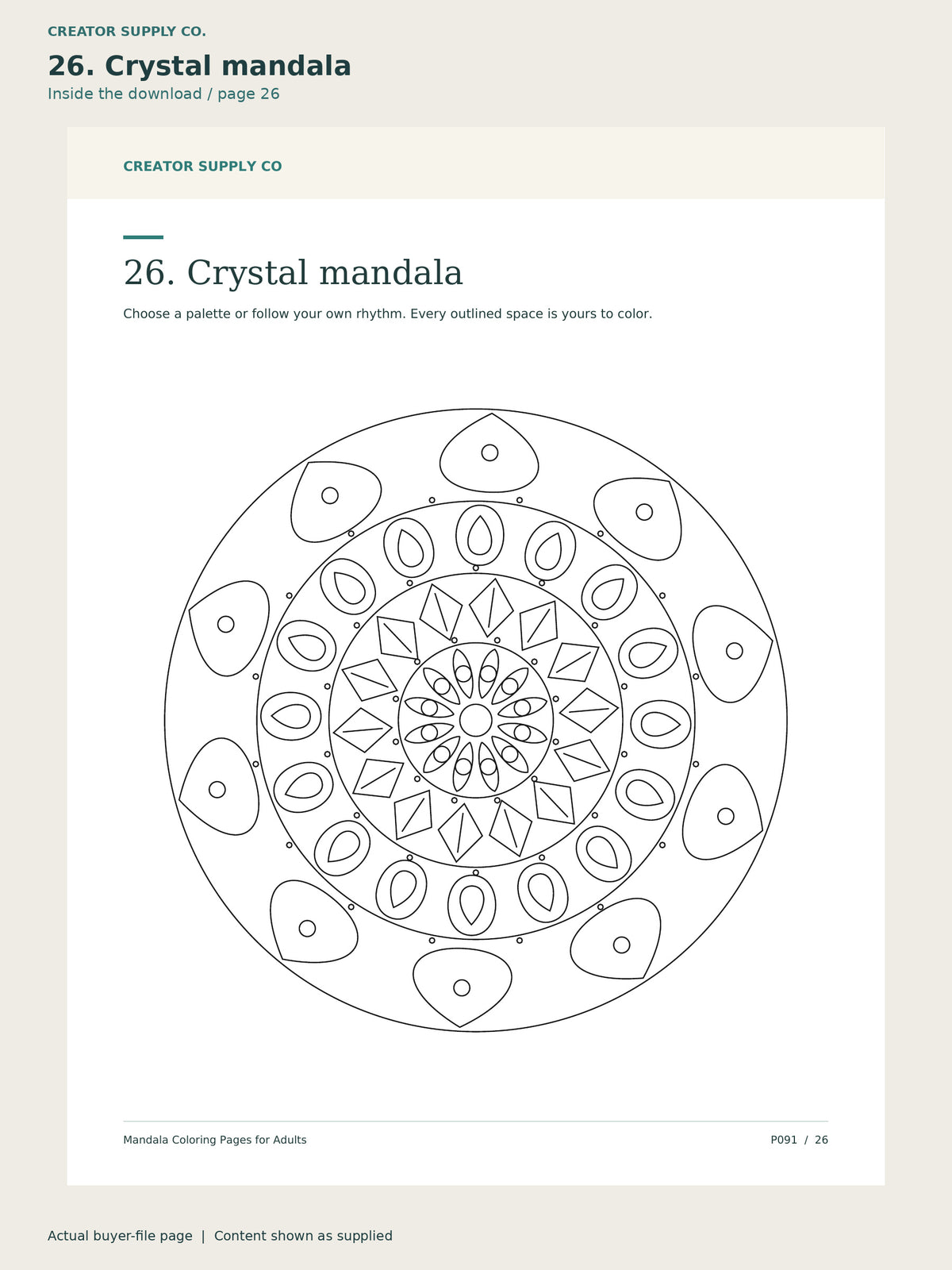 Page 26 from Mandala Coloring Pages for Adults, showing 26. Crystal mandala.