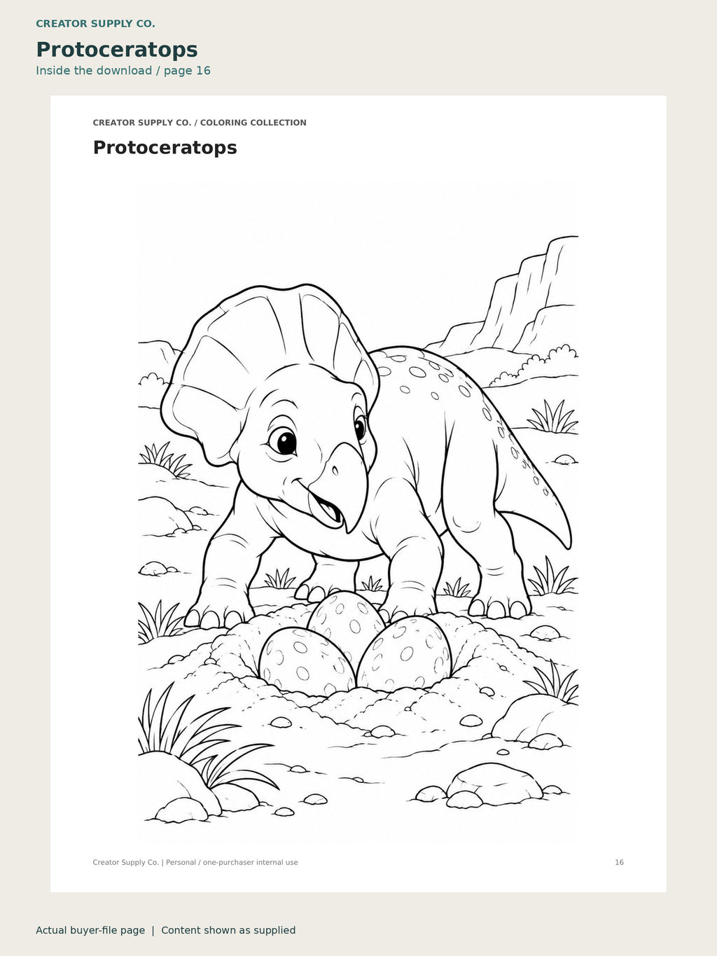 Page 16 from Dinosaur Coloring Pages, showing Protoceratops.