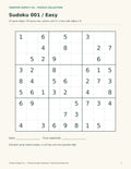 Printable Sudoku 001 on an easy 9-by-9 puzzle page with a partially filled number grid.